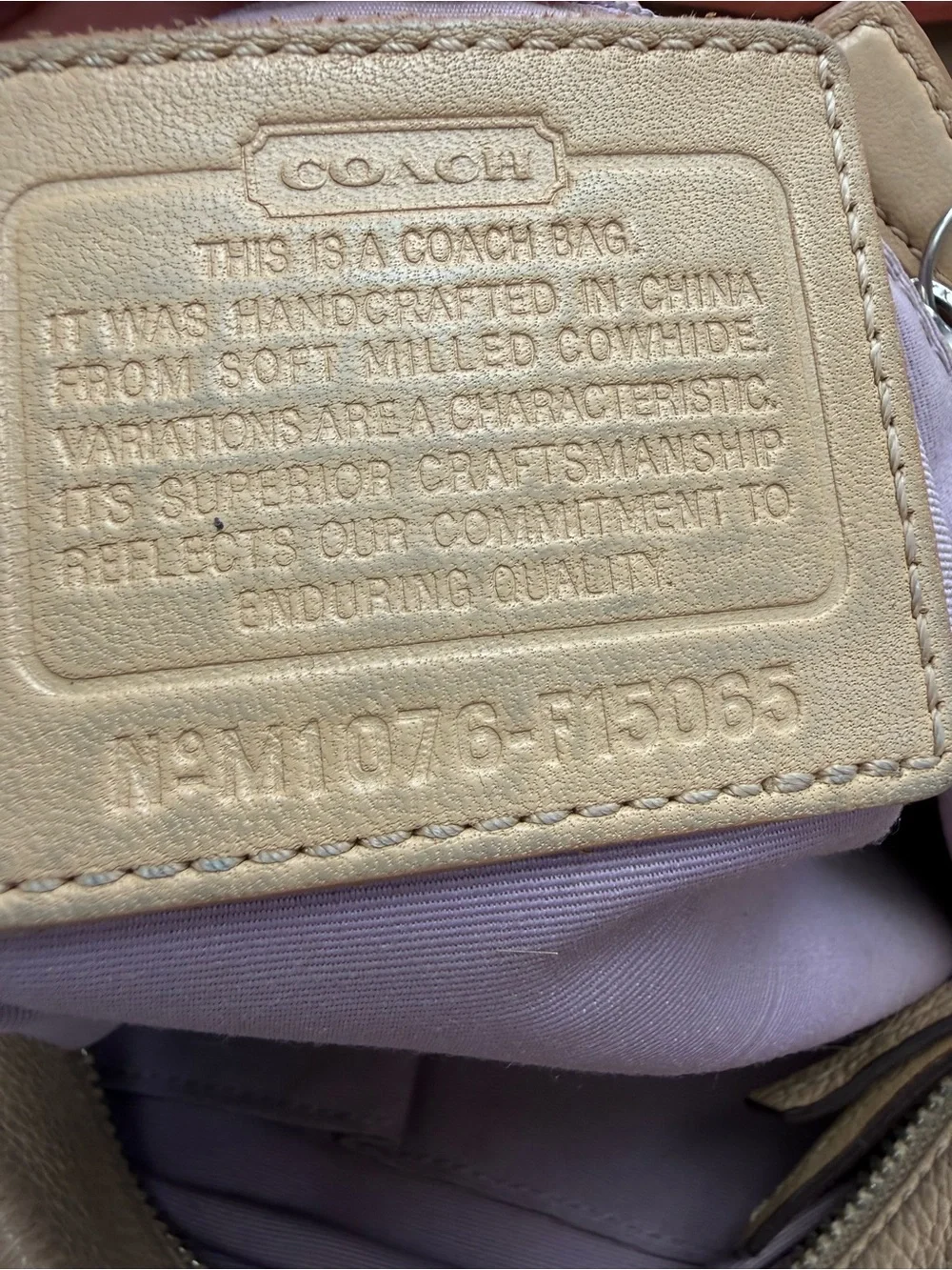Coach Pebbled Leather Shoulder Bag in Tan with Dark Brown Strap